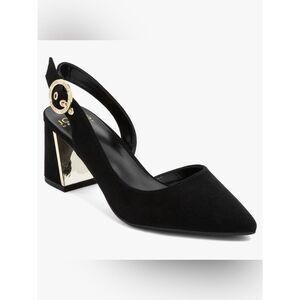 Jones New York Black Suede Slingback Pumps with Gold Block Heel